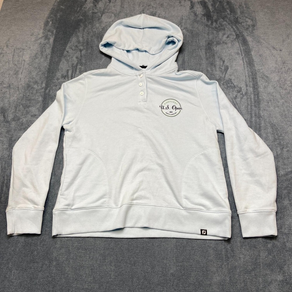 FootJoy Hoodie Womens Medium Blue 124th US Open Golf Graphic Ribbed Hem Henley